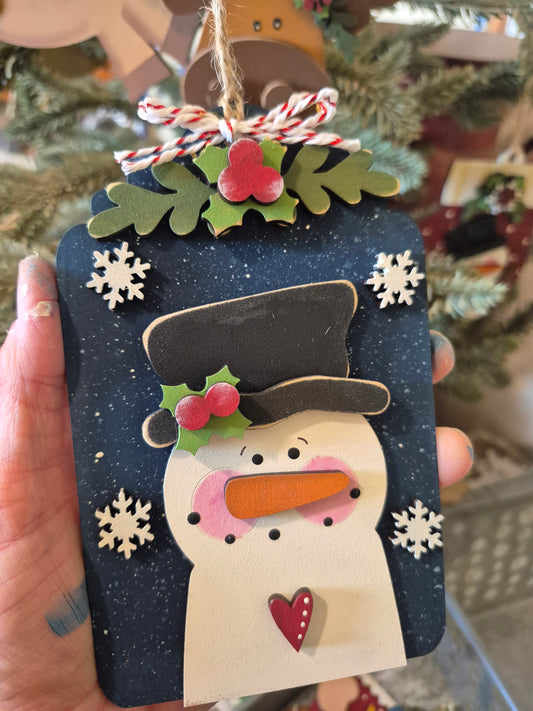 Cute Snowman Tag Ornament DIY Wood Kit