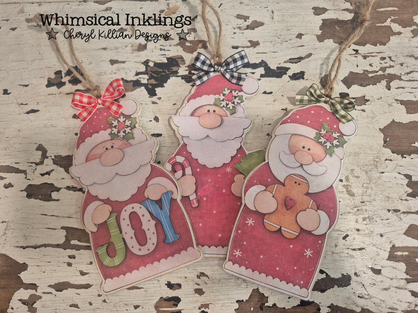 Santa Trio Modge Podge Ornaments DIY Wood Kits