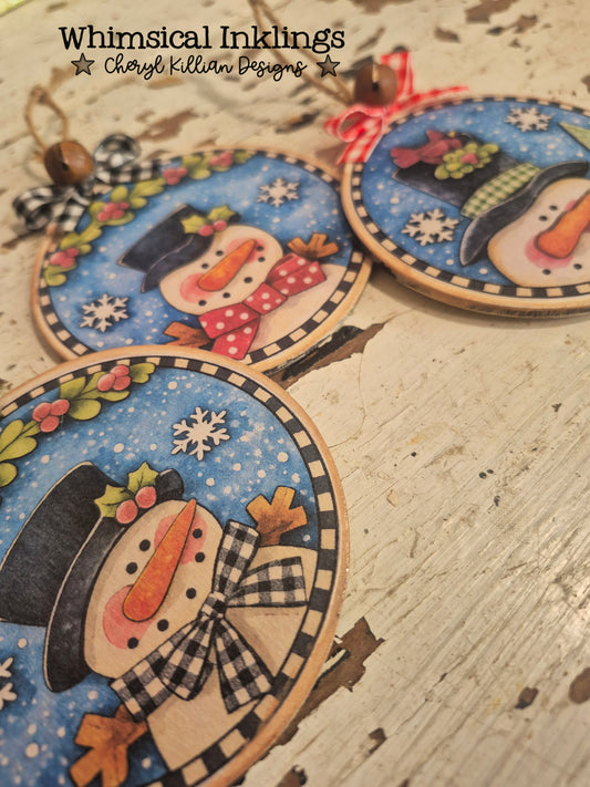 Round Snowman Ornament Modge Podge Set wood kit