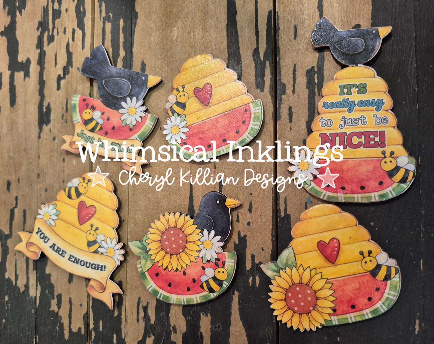 Crow and Flowers Magnet Set DIY Wood Kit