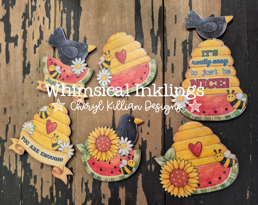 Crow and Flowers Magnet Set DIY Wood Kit