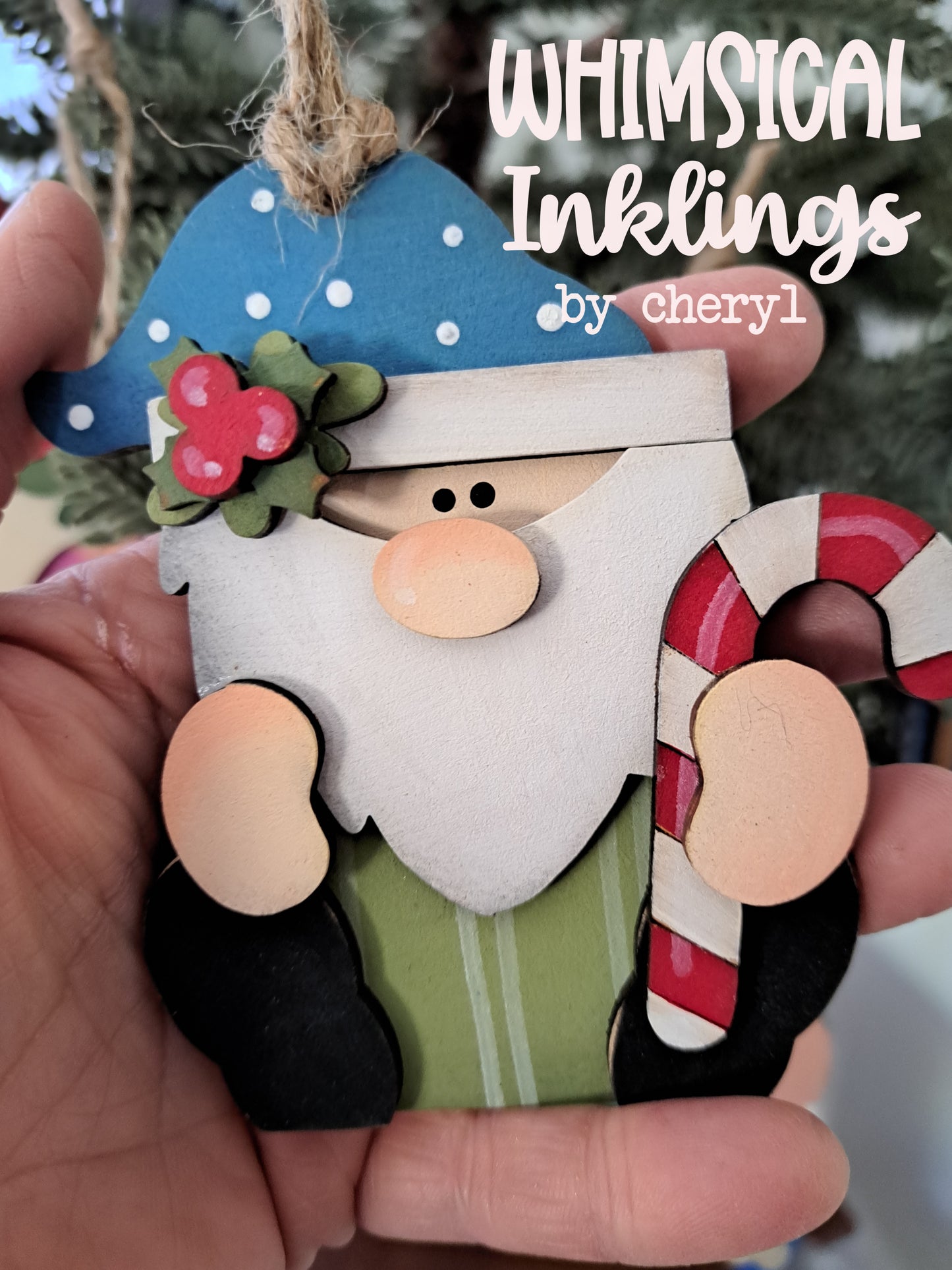 Cute Candy Cane Gnome Ornament Laser SVG