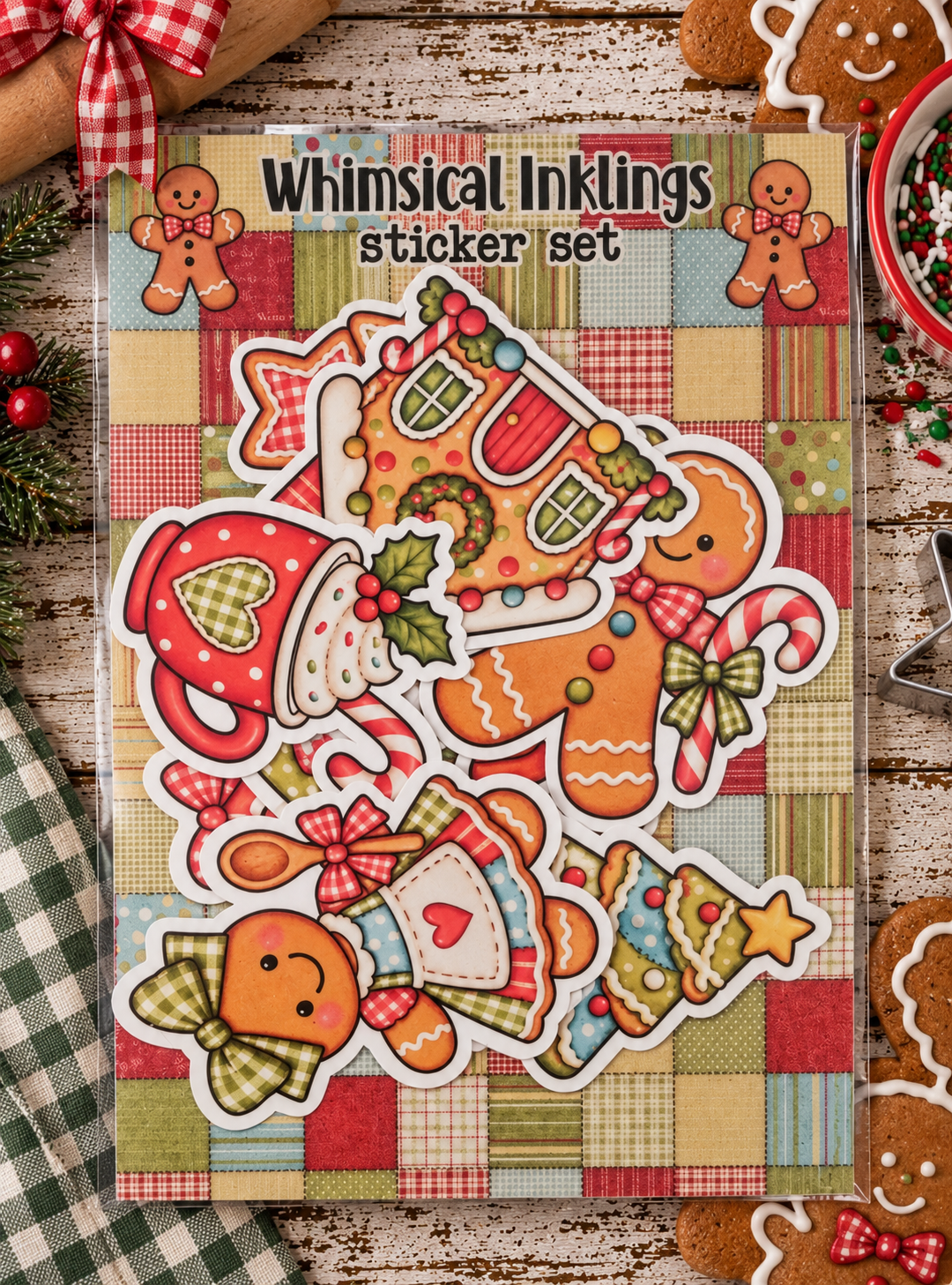 Gingham Gingerbread Sticker Pack| Christmas Stickers
