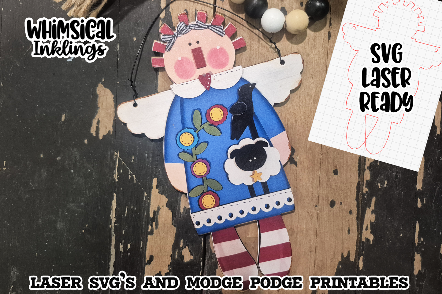 Annie Angel Little Sign SVG and Modge Podge Printable|Laser SVG