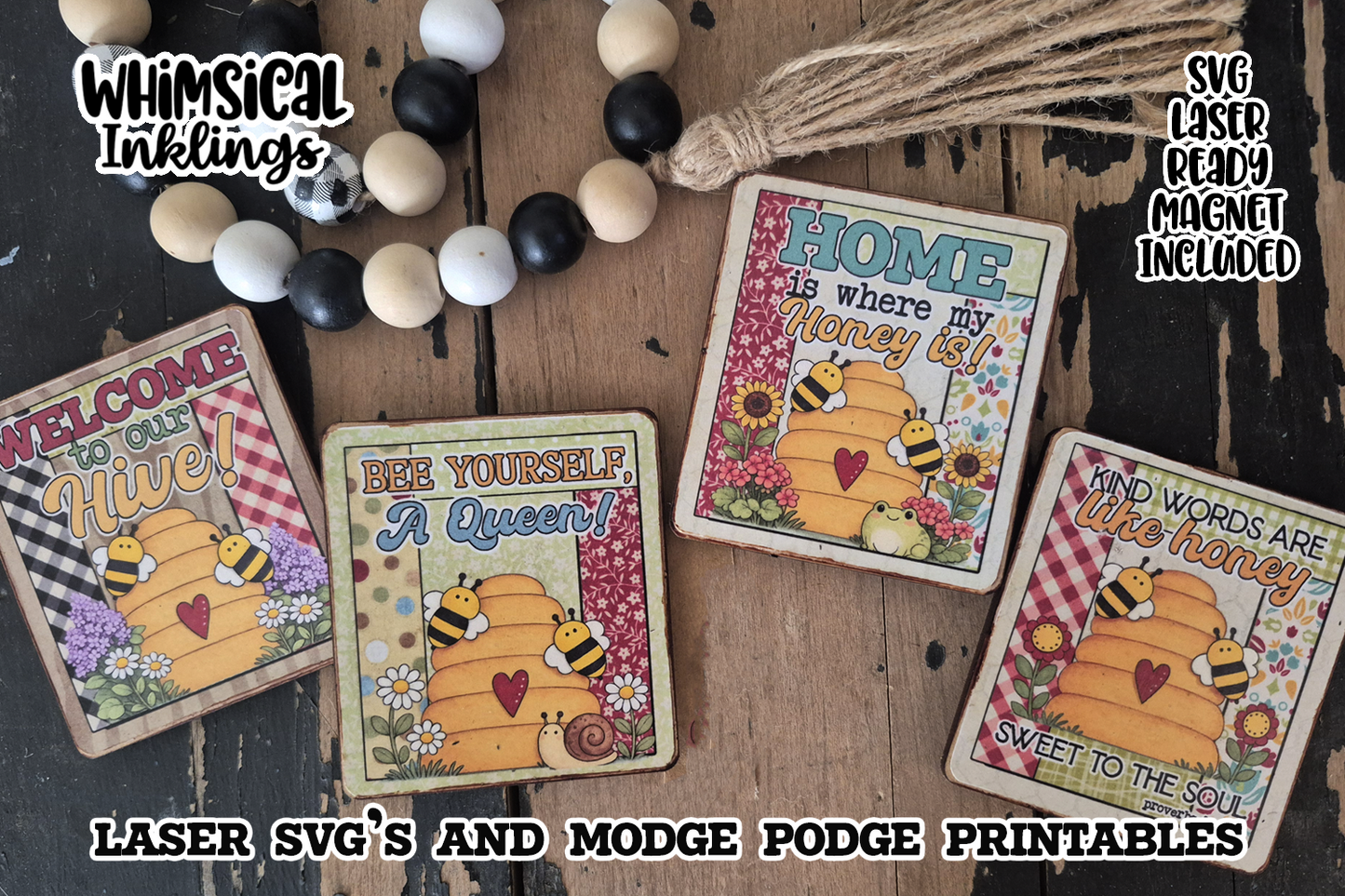Bee A Queen magnet SVG and Modge Podge Printables| Laser SVG