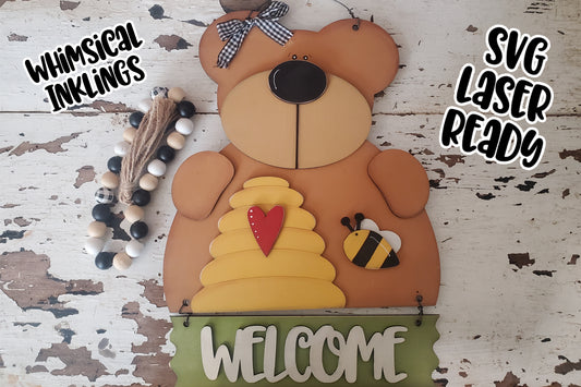 Bee Bear Welcome Sign Laser SVG