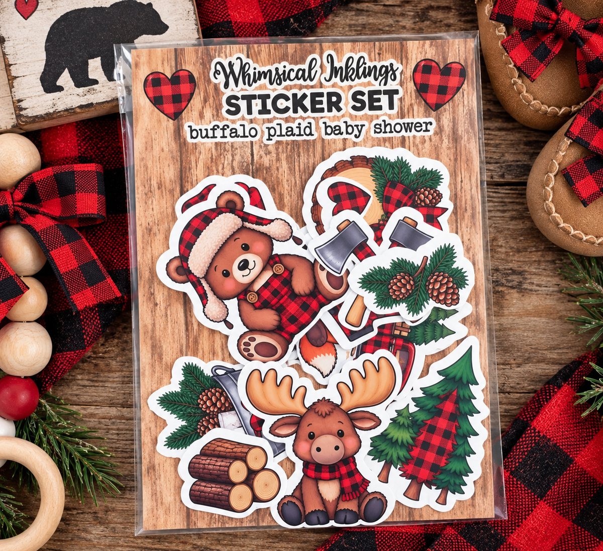 Buffalo Plaid Baby Shower Sticker pack| Baby Shower Stickers