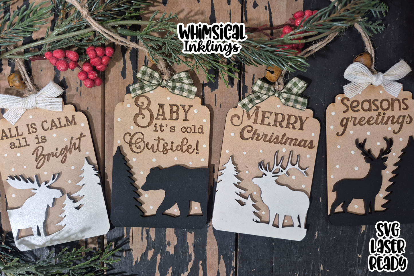 Cabin Christmas Tag Ornaments Laser SVG
