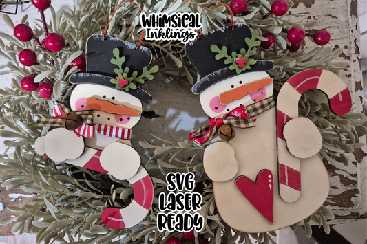 Candy Cane Snowmen Ornaments Laser SVG