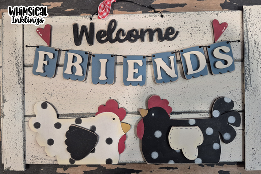 Welcome Friends Chicken and Rooster Sign DIY Wood Kit
