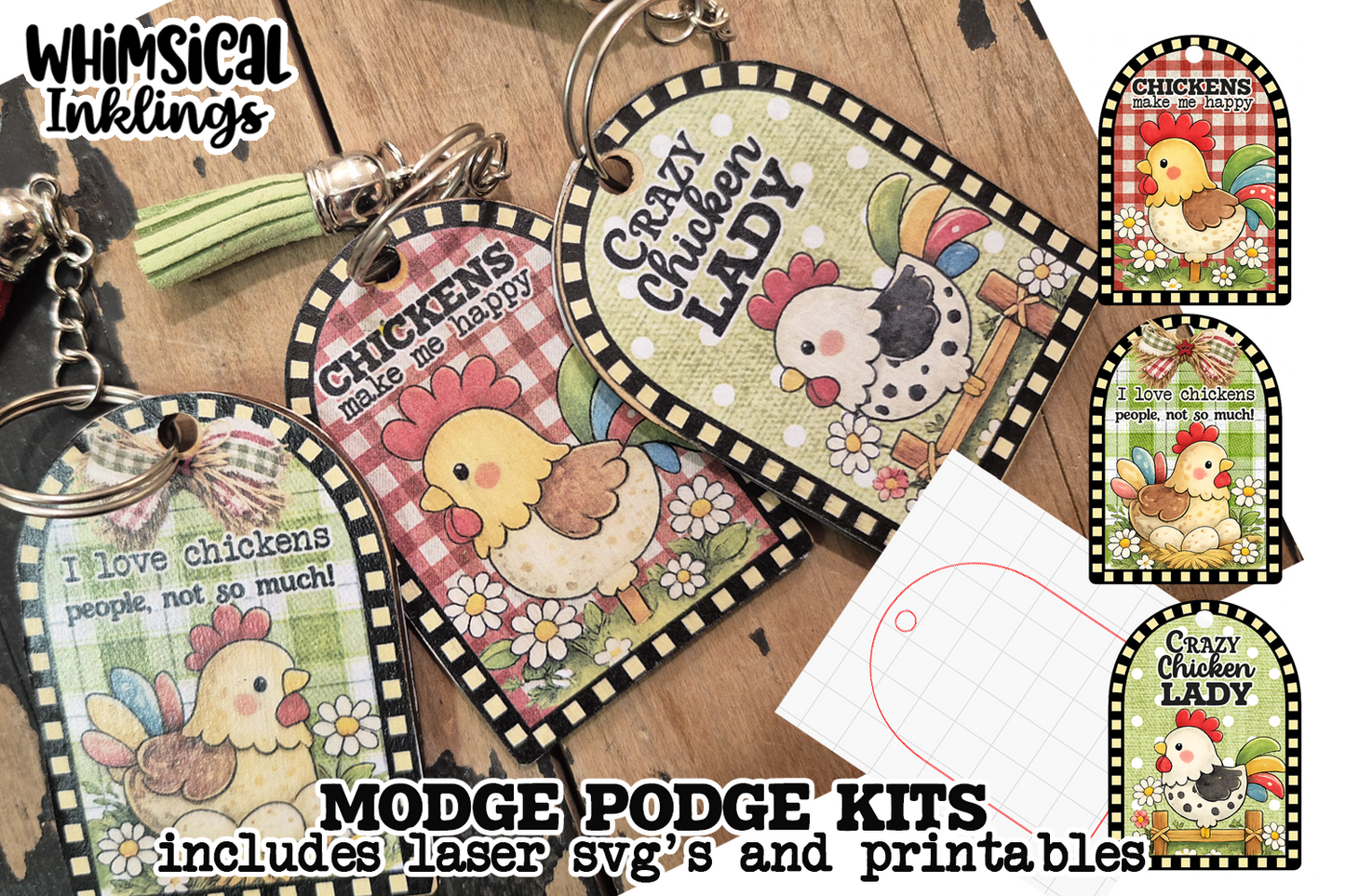 Chicken Lady key Chain SVG and matching Printables  Modge Podge set| Laser SVG