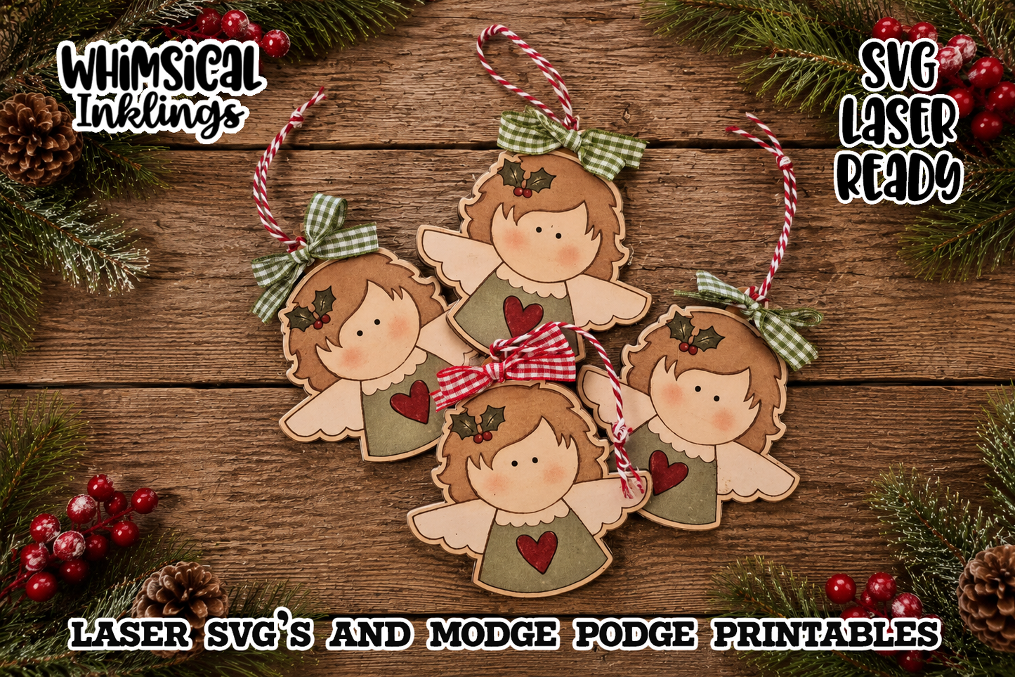 Christmas Angel Ornament SVG and Matching Modge Podge Printable| Laser SVG