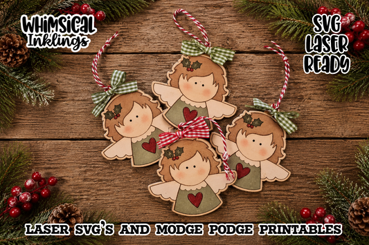 Christmas Angel Ornament SVG and Matching Modge Podge Printable| Laser SVG