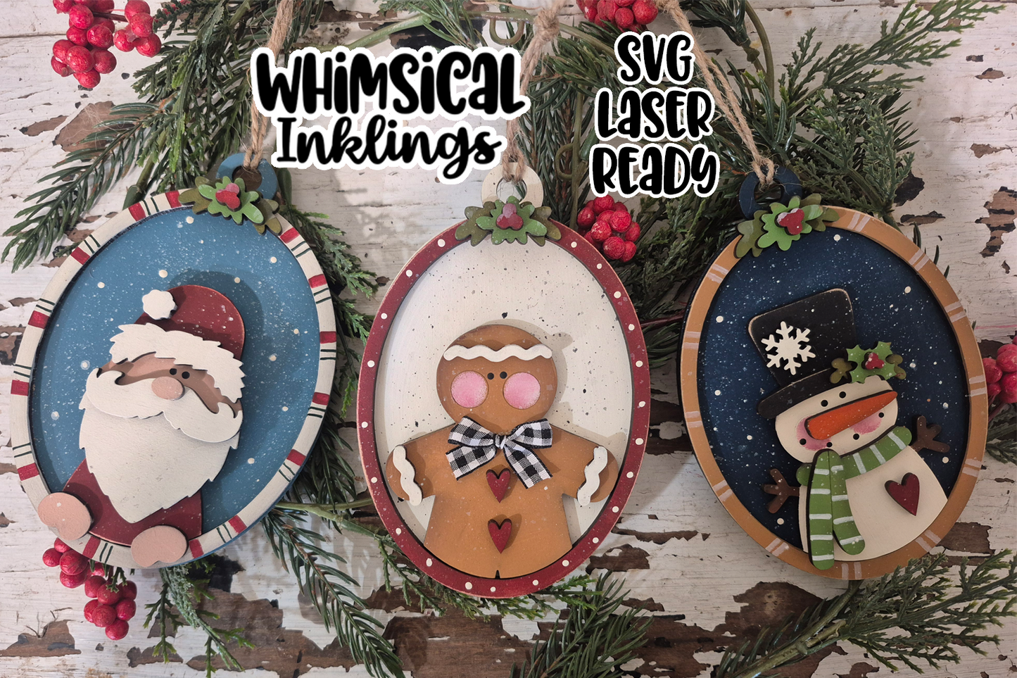 Christmas Character Frame Ornament Trio Laser SVG's