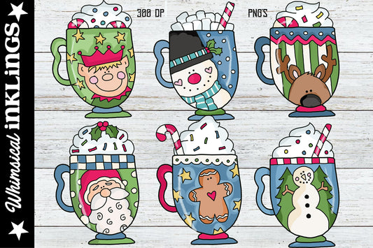 Christmas Cocoa Cups Sublimation Clipart| Christmas Sublimation