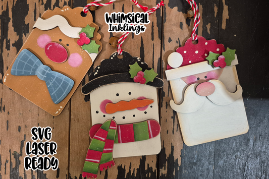 Christmas Faces Tag Ornaments Laser SVG