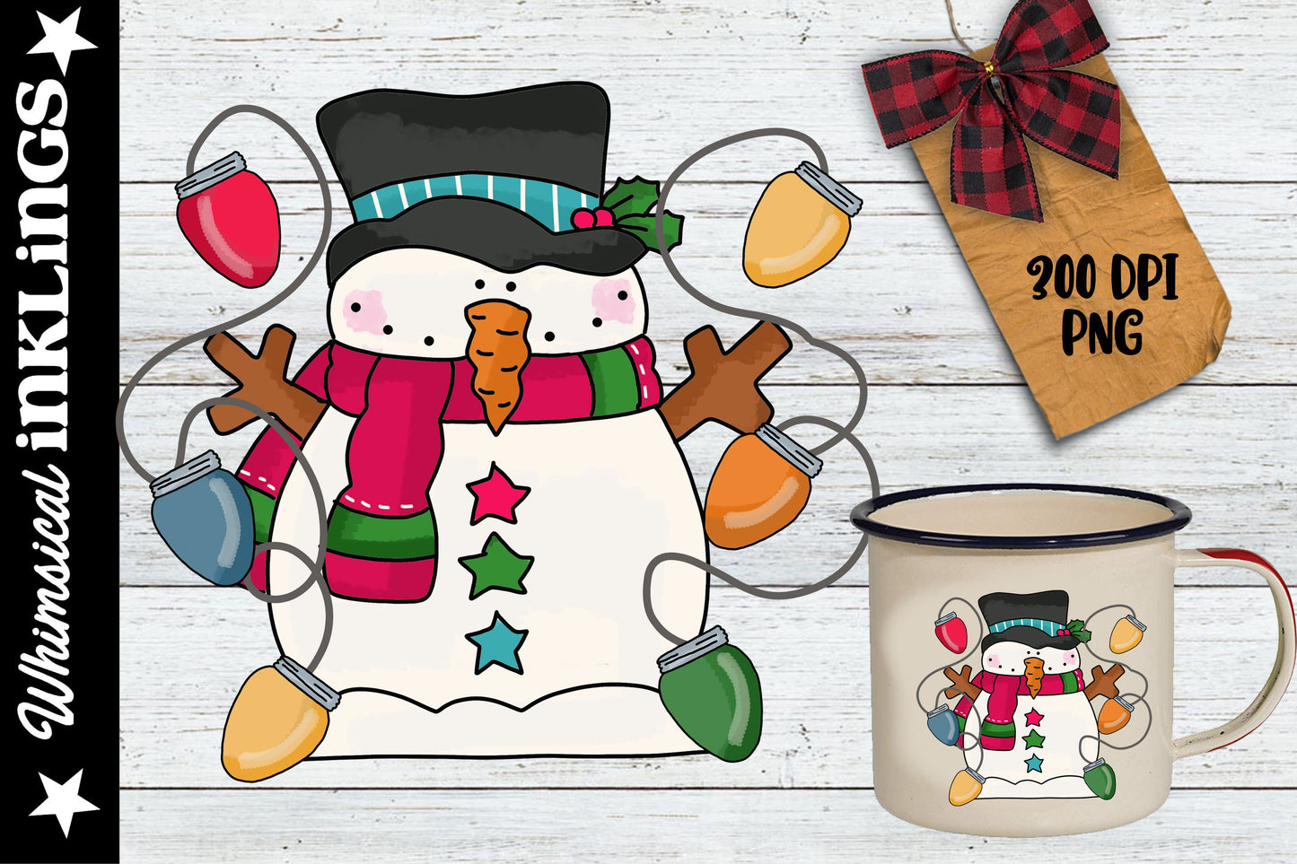 Christmas Lights Snowman Sublimation