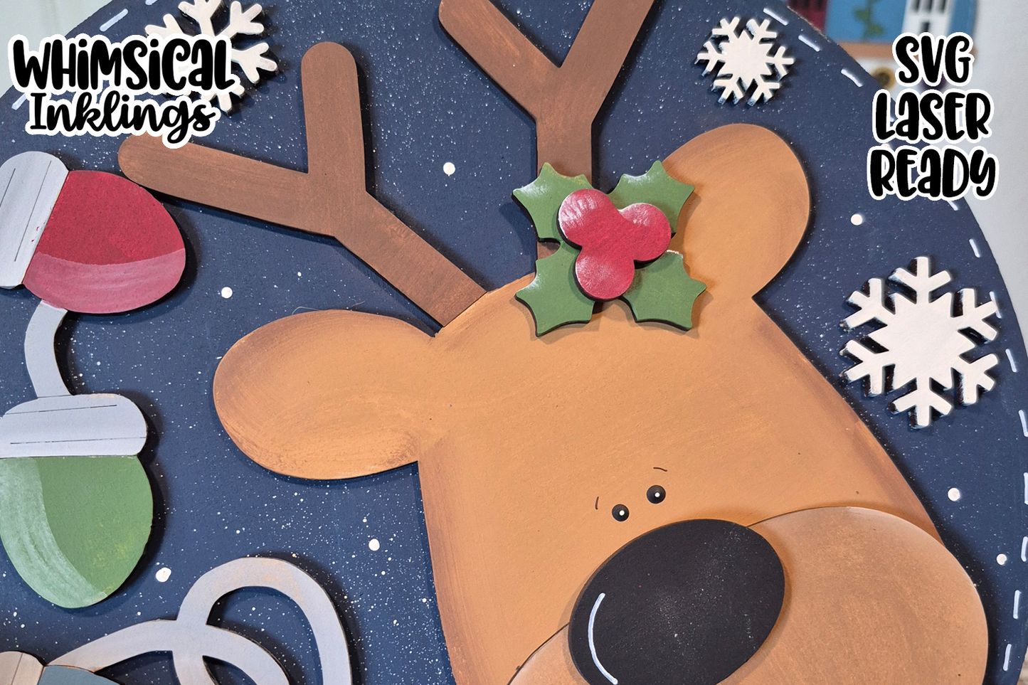 Christmas Lights Reindeer Sign Laser SVG