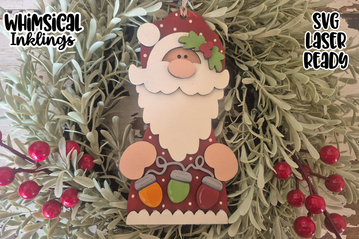 Christmas Lights Santy Ornament Laser SVG