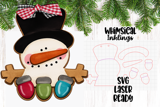 Christmas Lights Snowman Ornament Laser SVG