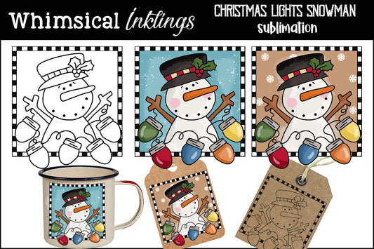 Christmas Lights Snowman Sublimation