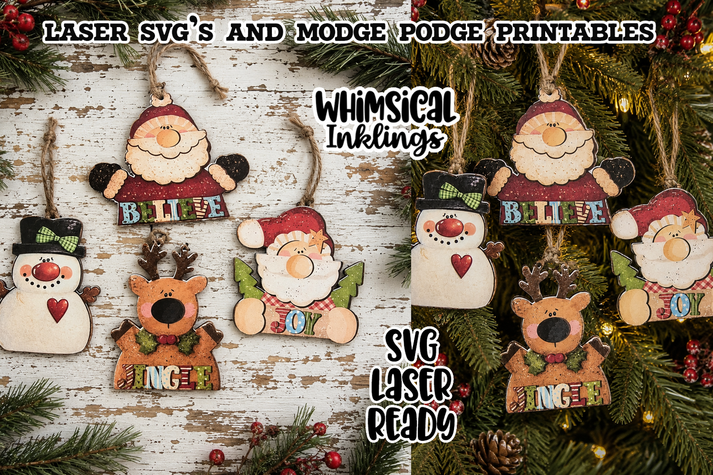 Christmas magic Ornament SVG Set and Modge Podge Printables| Laser SVG