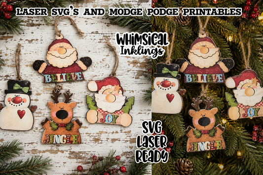 Christmas magic Ornament SVG Set and Modge Podge Printables| Laser SVG
