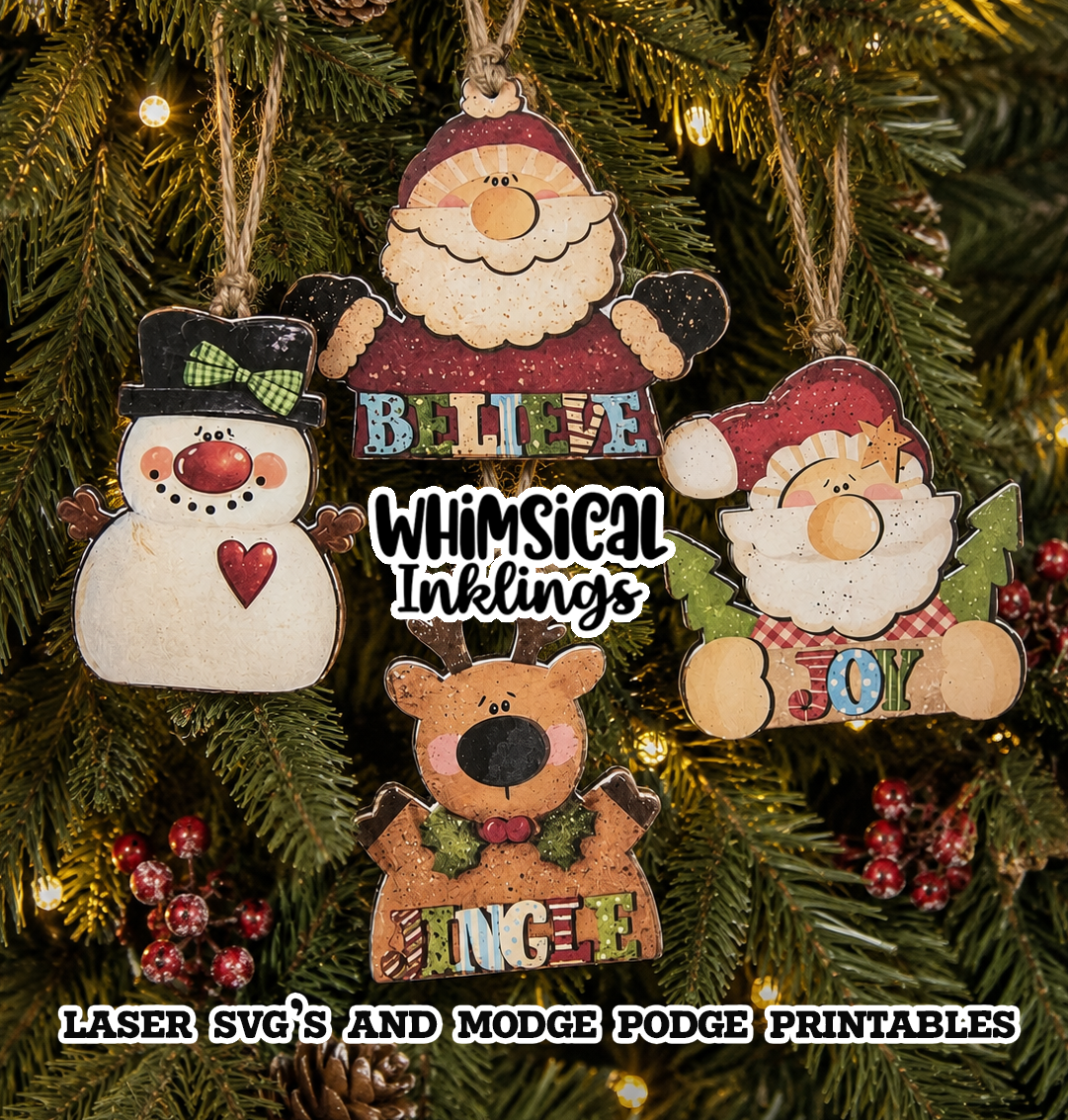 Christmas magic Ornament SVG Set and Modge Podge Printables| Laser SVG