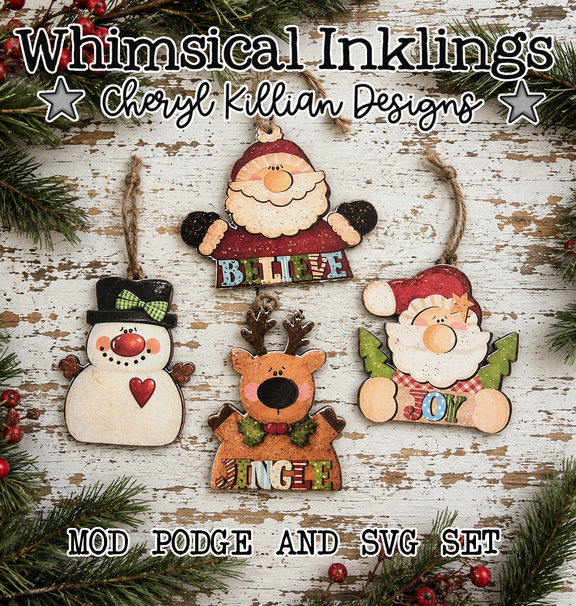 Christmas magic Ornament SVG Set and Modge Podge Printables| Laser SVG