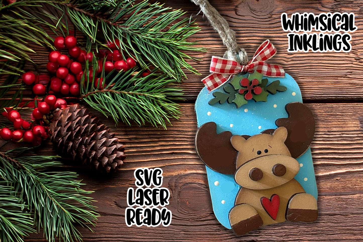 Christmas Moose Tag Ornament Laser SVG