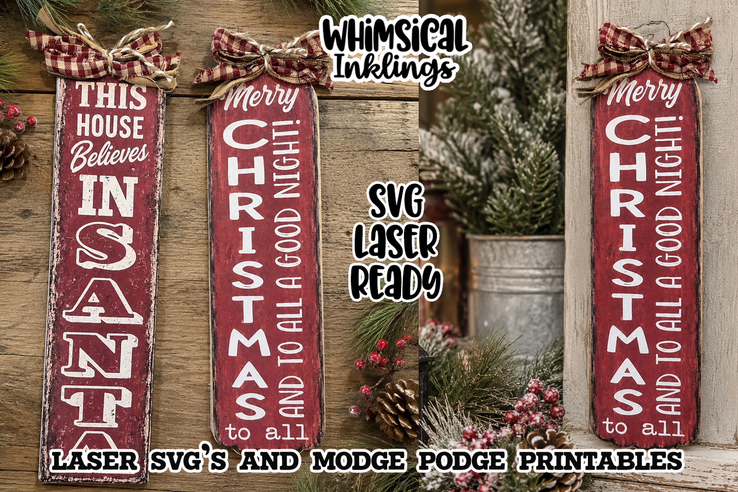 Christmas Sign Set SVG and matching Modge Podge Printables| Laser SVG