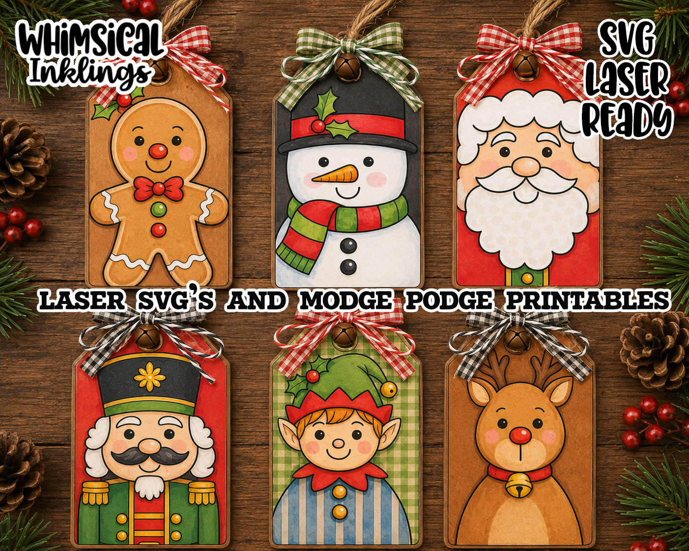 Christmas Tag Set SVG's and Mod Podge Printables| Laser SVG