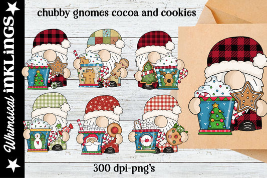 Chubby Gnomes Cocoa And Cookies Clipart| Christmas Sublimation| Gnome Clipart