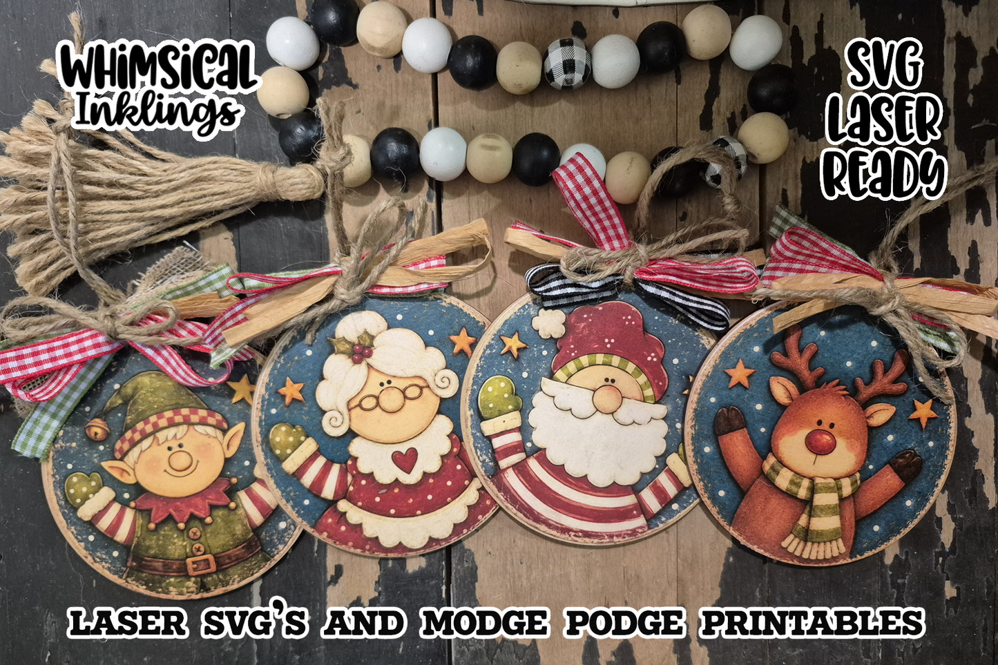Claus for Celebration Ornament SVG and matching Modge Podge Printables| Laser SVG
