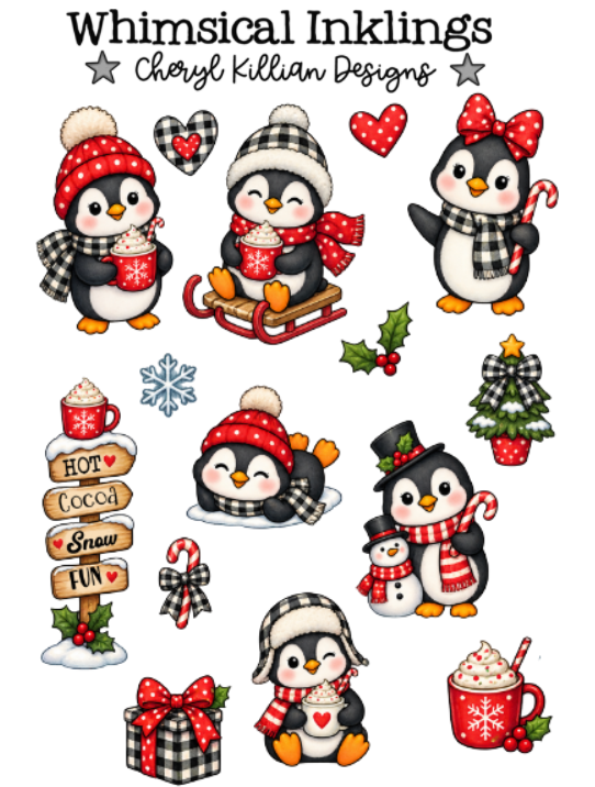 Cocoa penguin Sticker Pack| Christmas Stickers