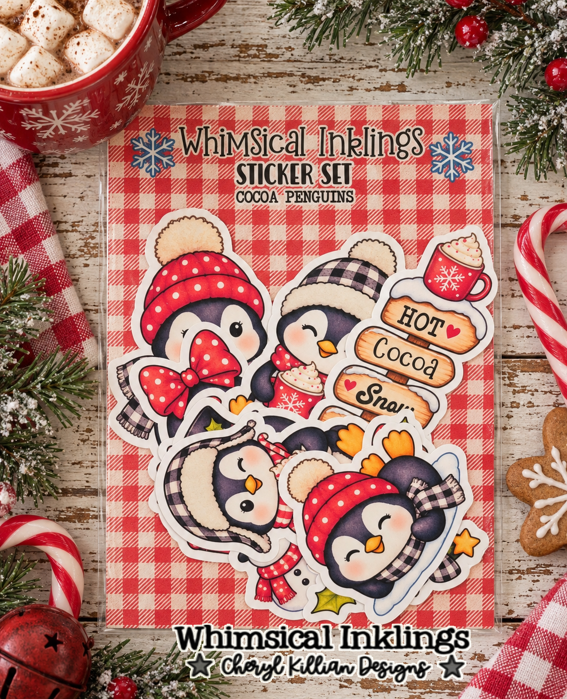 Cocoa Penguin Sticker Pack| Christmas Stickers
