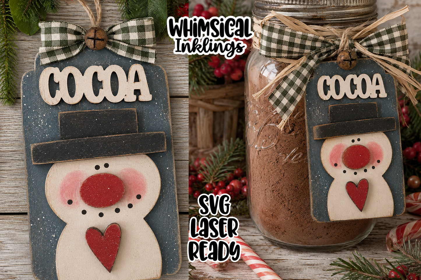 Cocoa Snowman Tag Laser SVG| Christmas Laser SVG