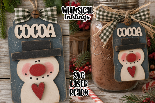 Cocoa Snowman Tag Laser SVG| Christmas Laser SVG