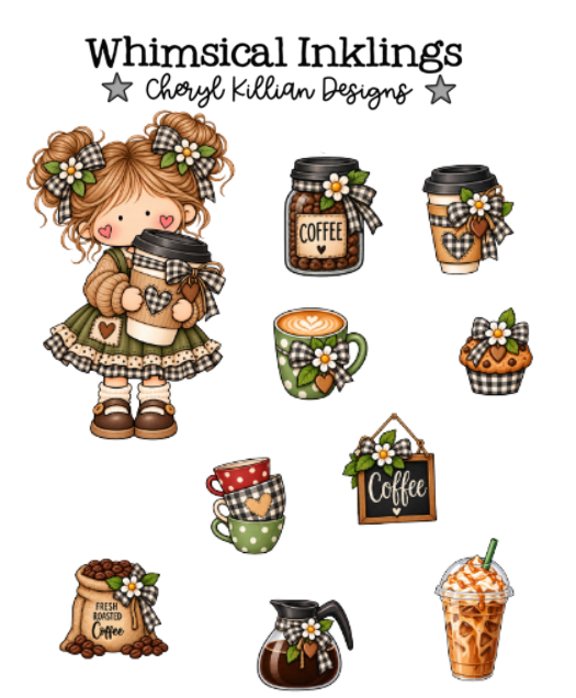 Coffee Shop Kate Sticker Sheet | Coffee Printable