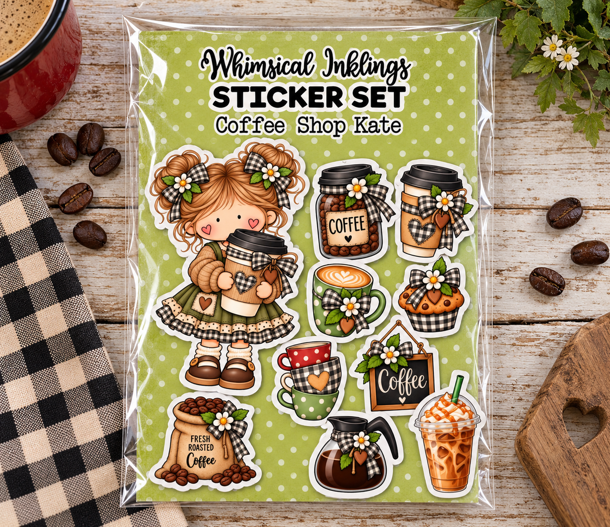 Coffee Shop Kate Sticker Sheet | Coffee Printable