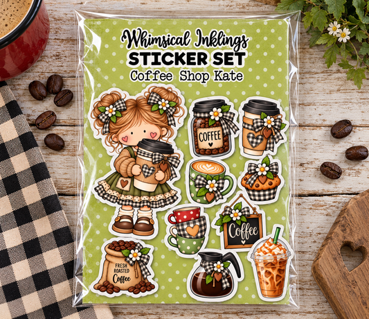 Coffee Shop Kate Sticker Sheet | Coffee Printable