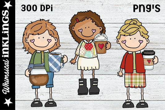 Coffee Shop Ladies Sublimation Clipart