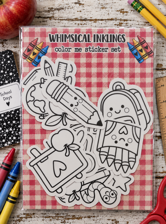 Color Me School Sticker Pack| School Stickers