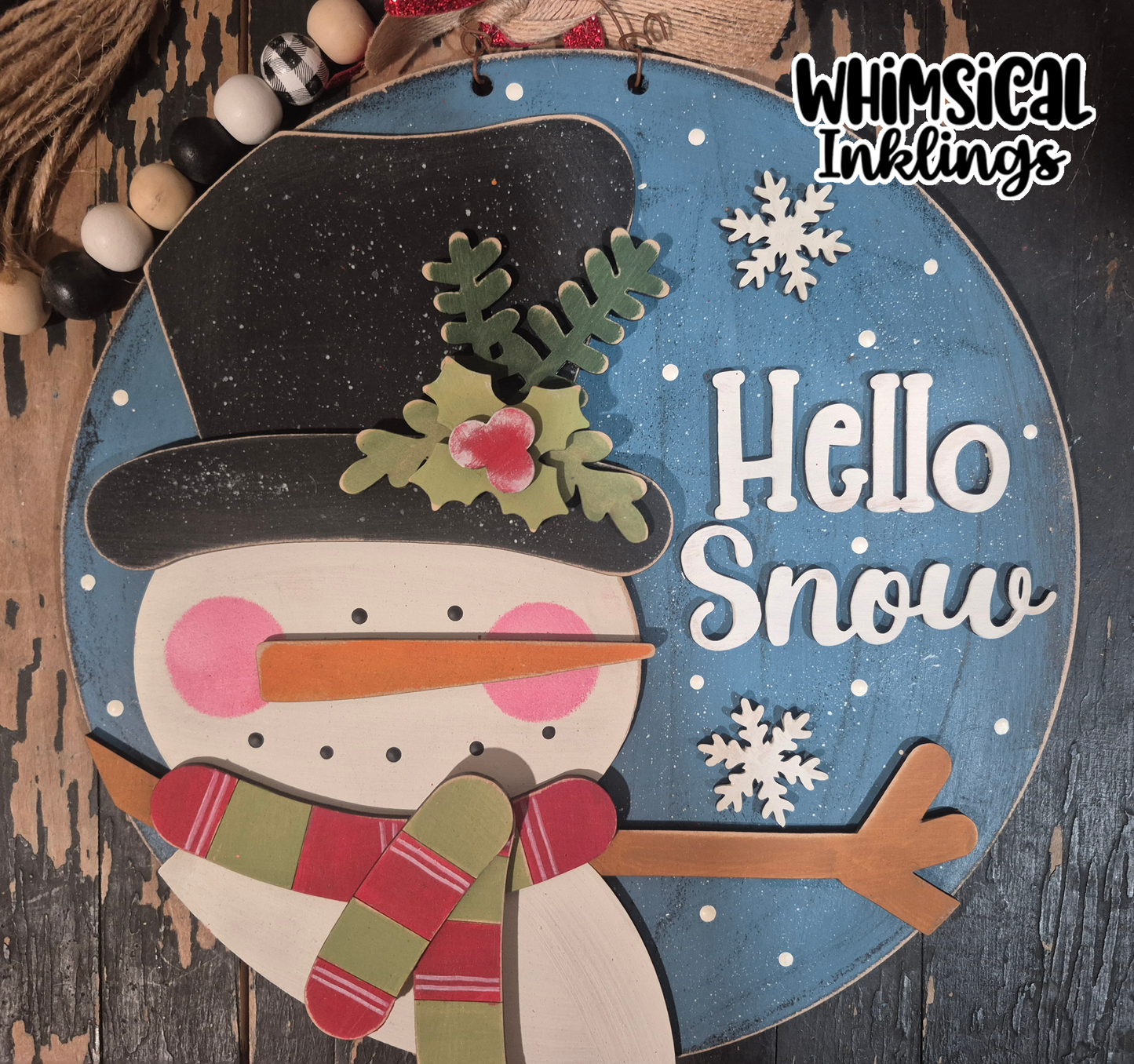 Country Snowman Hello Snow Sign Laser SVG