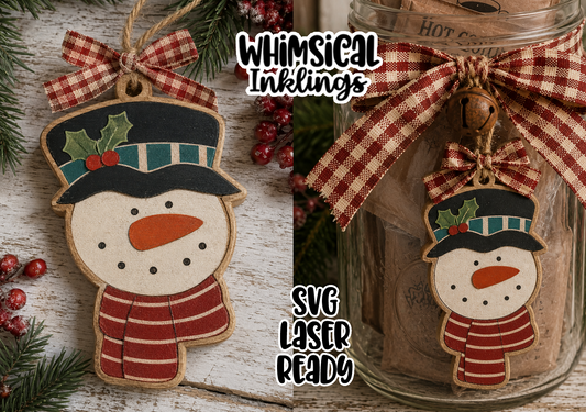 Country Snowman face Ornament Laser SVG |Christmas Laser SVG