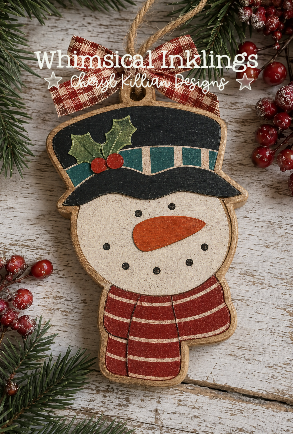Country Snowman face Ornament Laser SVG |Christmas Laser SVG