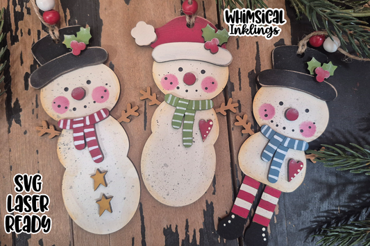Country Snowman Trio Ornaments Laser SVG