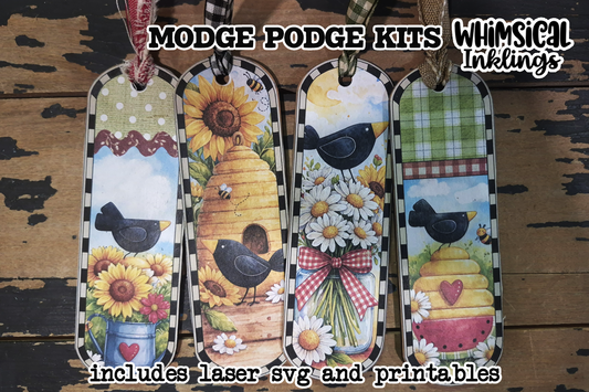Crow and Flowers Bookmark Laser SVG Set with Modge Podge Printables |Laser SVG