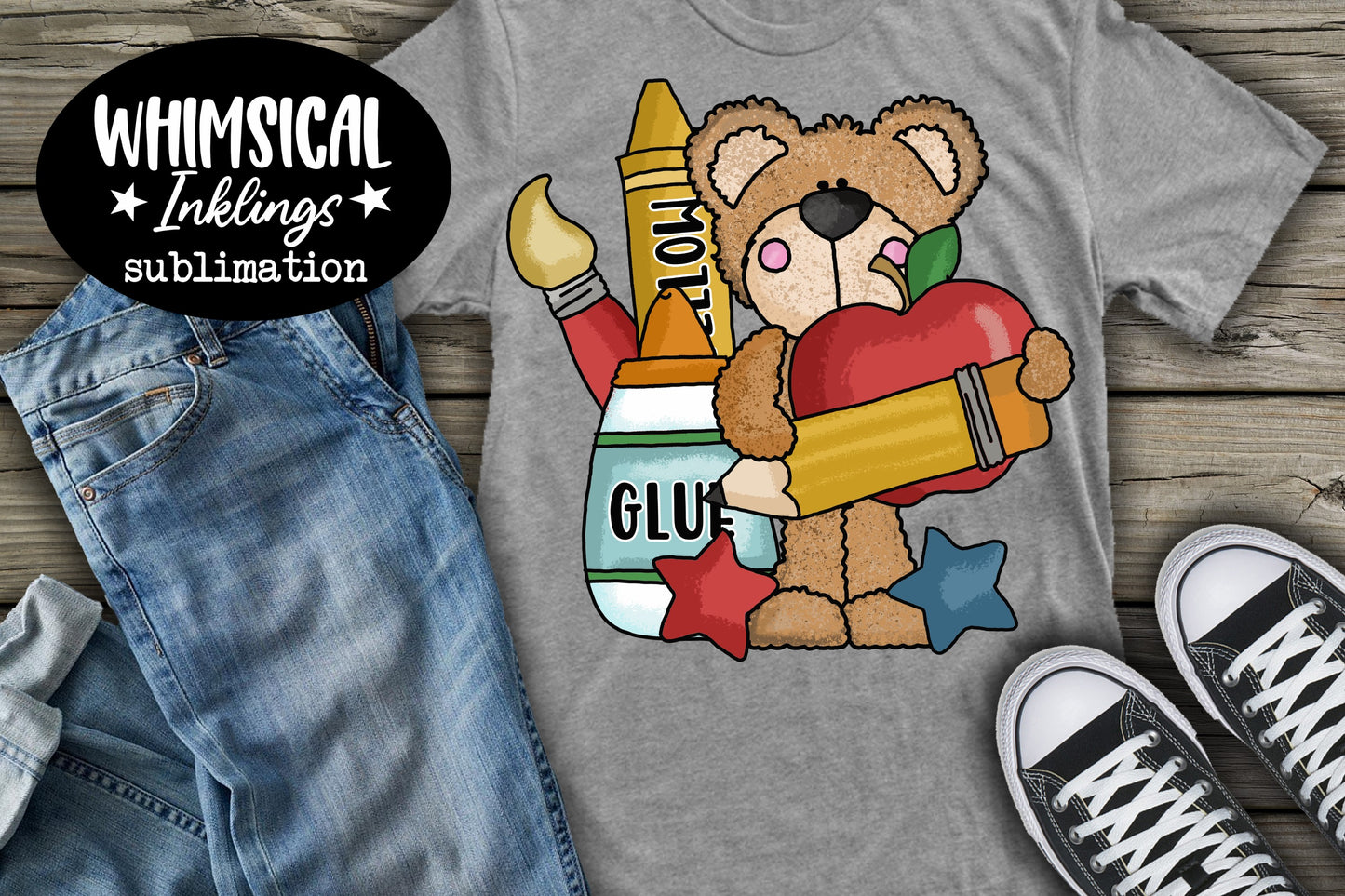 Cute School Bear Sublimation| Teacher| School Clipart