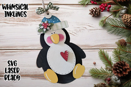 Cute Snowflake Penguin Ornament Laser SVG